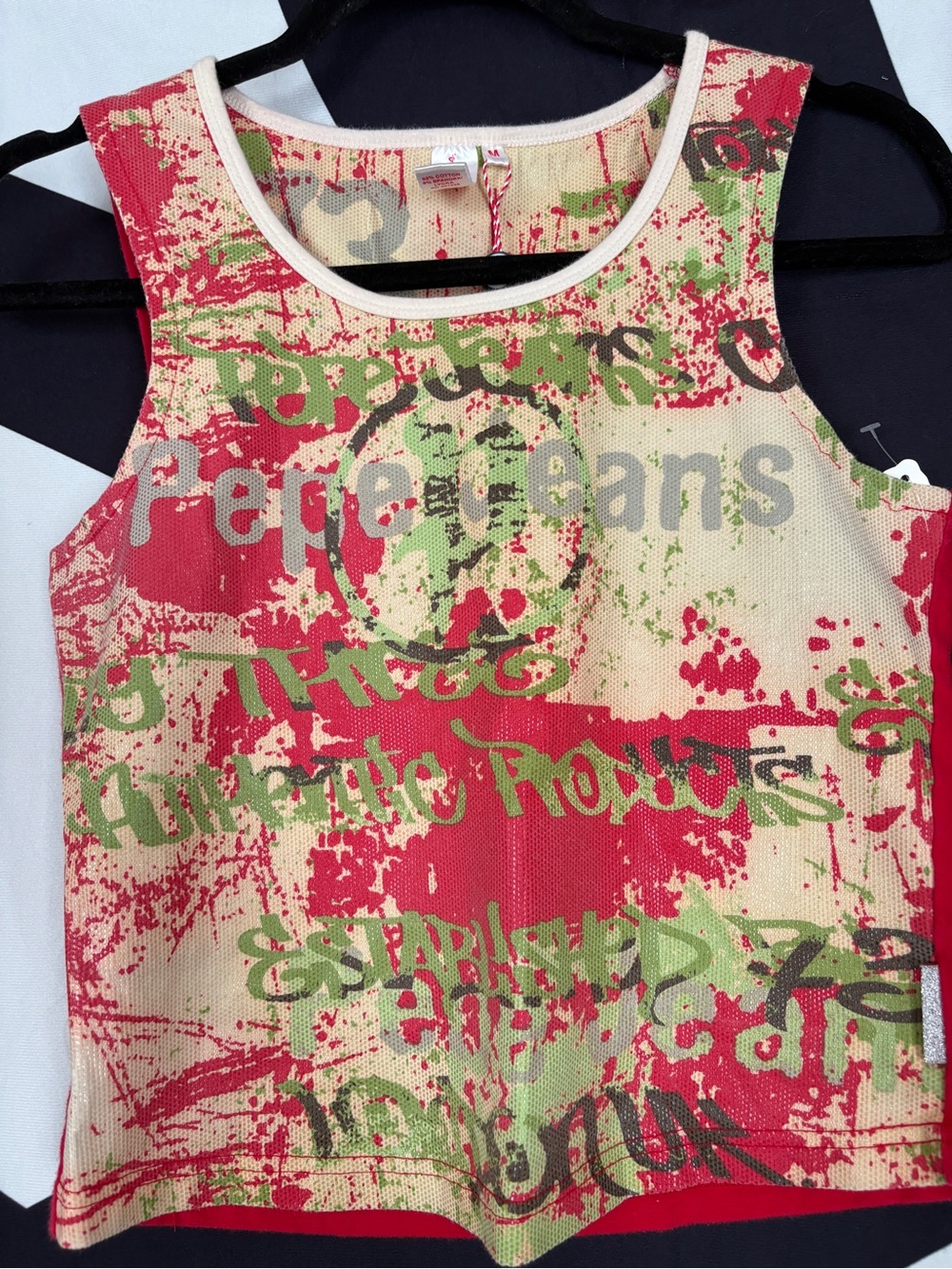Y2K Pepe Jeans Red, Green & Cream Graphic Tank Top NWOT
